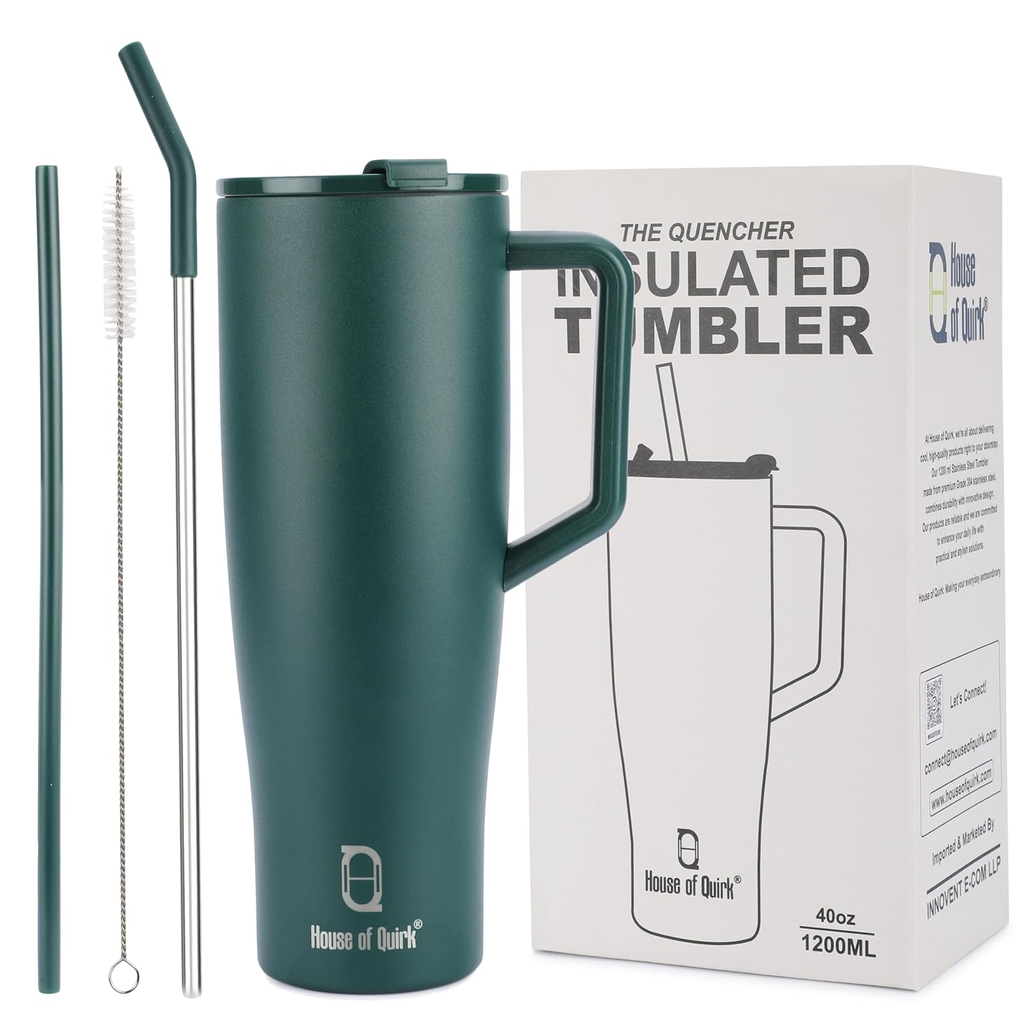 1200ML Stainless Steel Tumbler with Handle and 2 Straw Flip Lid Hot & Cold Bottle
