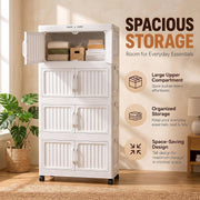 Folding Plastic Storage Cabinet with Wheels - White