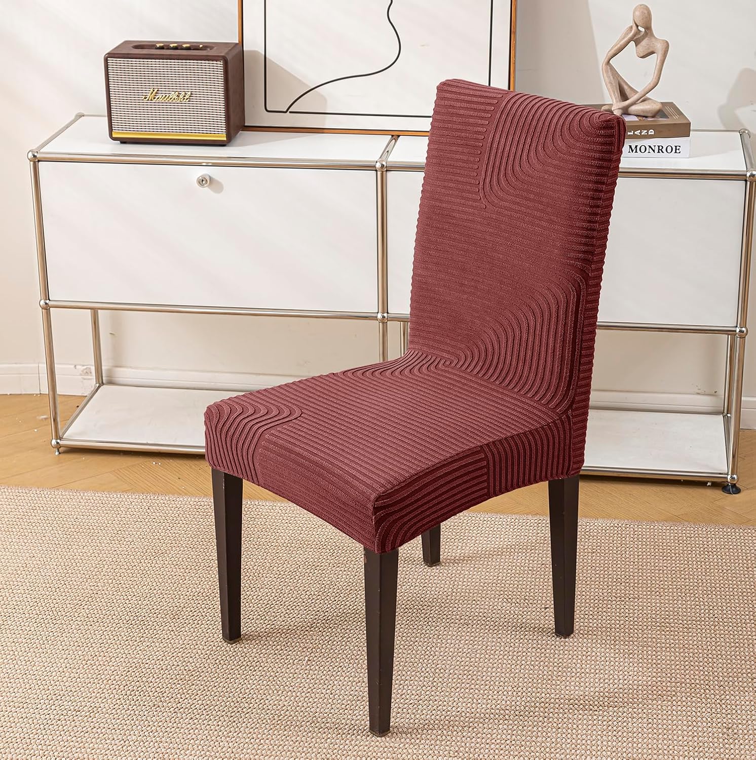 Stretchy Universal Jacquard Waterproof Sapphire Chair Cover (Maroon)
