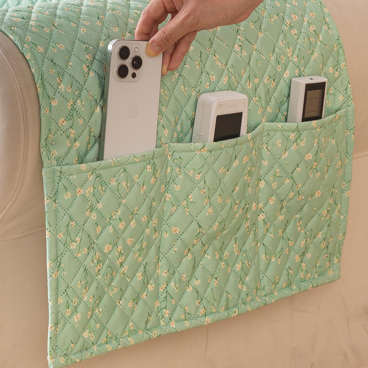 Quilted Printed Sofa Cover for Indian Sofa Set – Washable (Green Autumn)