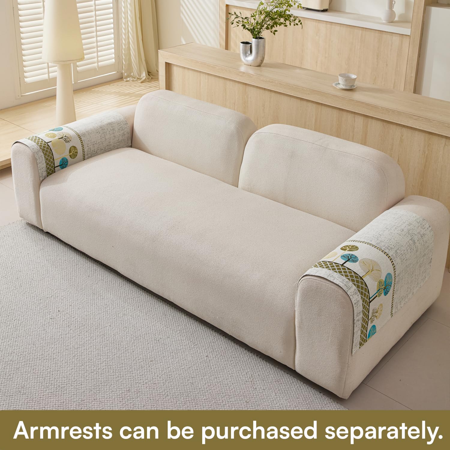 Moontree Series Chenille Jacquard Couch Cover – Quilted Non-Slip Washable Sofa Slipcover (Cream)