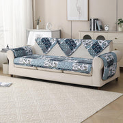 'Aura Petal Series' Quilted Sofa Mat Printed – Anti Slip (Paisley Blue)