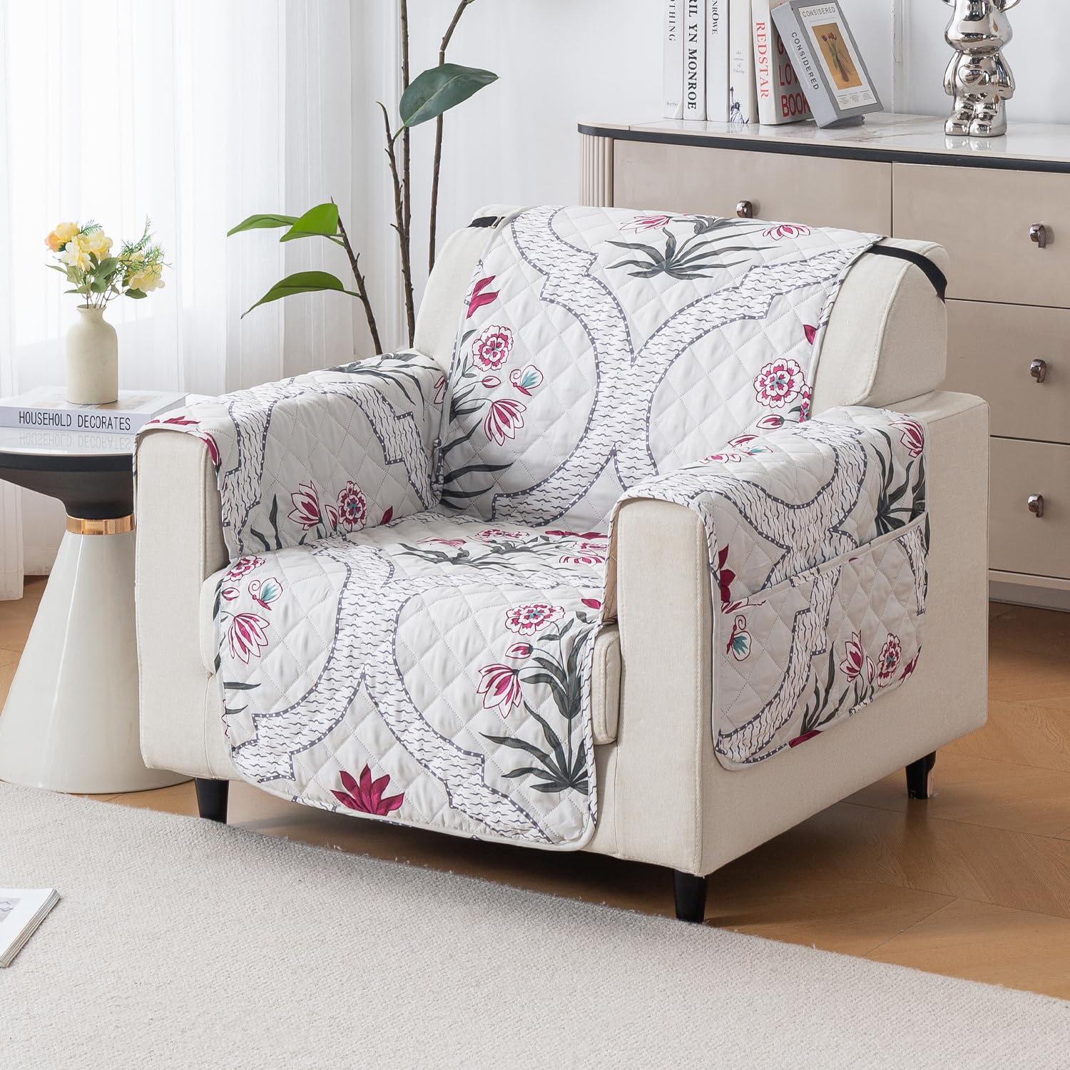 Mughal Series Anti-Slip Sofa Cover Mat with Pocket – Polyester Couch Protector(Mughal Buta)