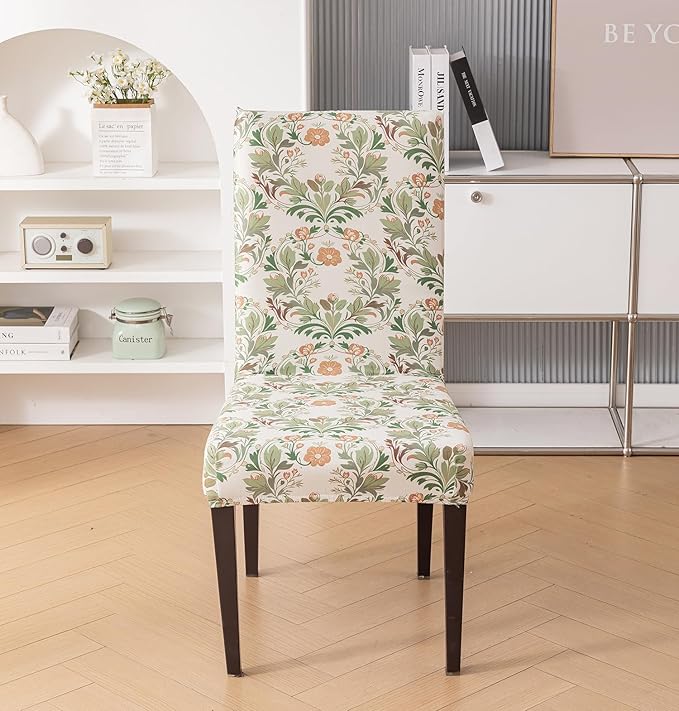 Elastic Chair Cover Stretch Removable Washable (Beige Coriander Flower)