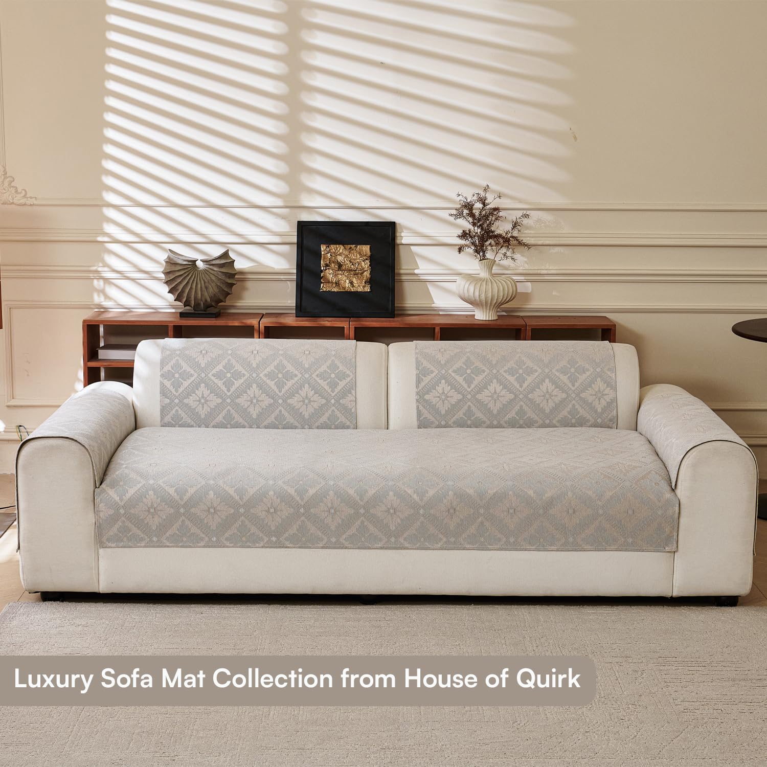 Lumen Series Chenille Jacquard Couch Cover – Quilted Non-Slip Washable Sofa (Grey)