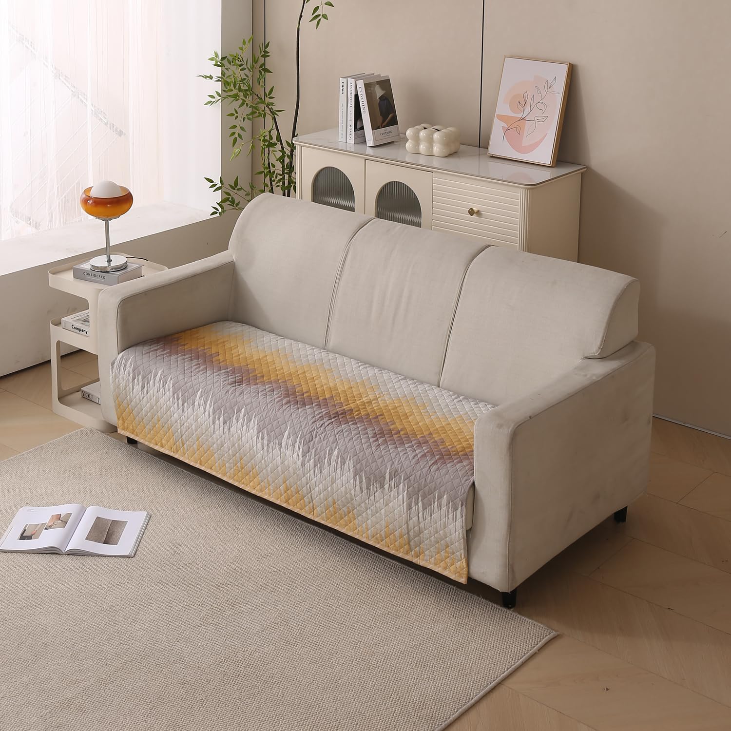 Reversible Printed Quilted Sofa Cover Mats for 1/2/3/4 Seater Sofa Cover- Gold Tide