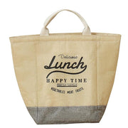 Insulated Reusable Cotton Jute Lunch Bag Tote Bag (Beige Happytime)