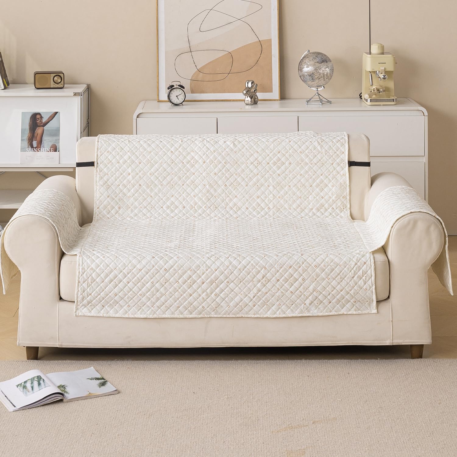 Quilted Printed Sofa Cover for Indian Sofa Set – Washable (Snowflake)
