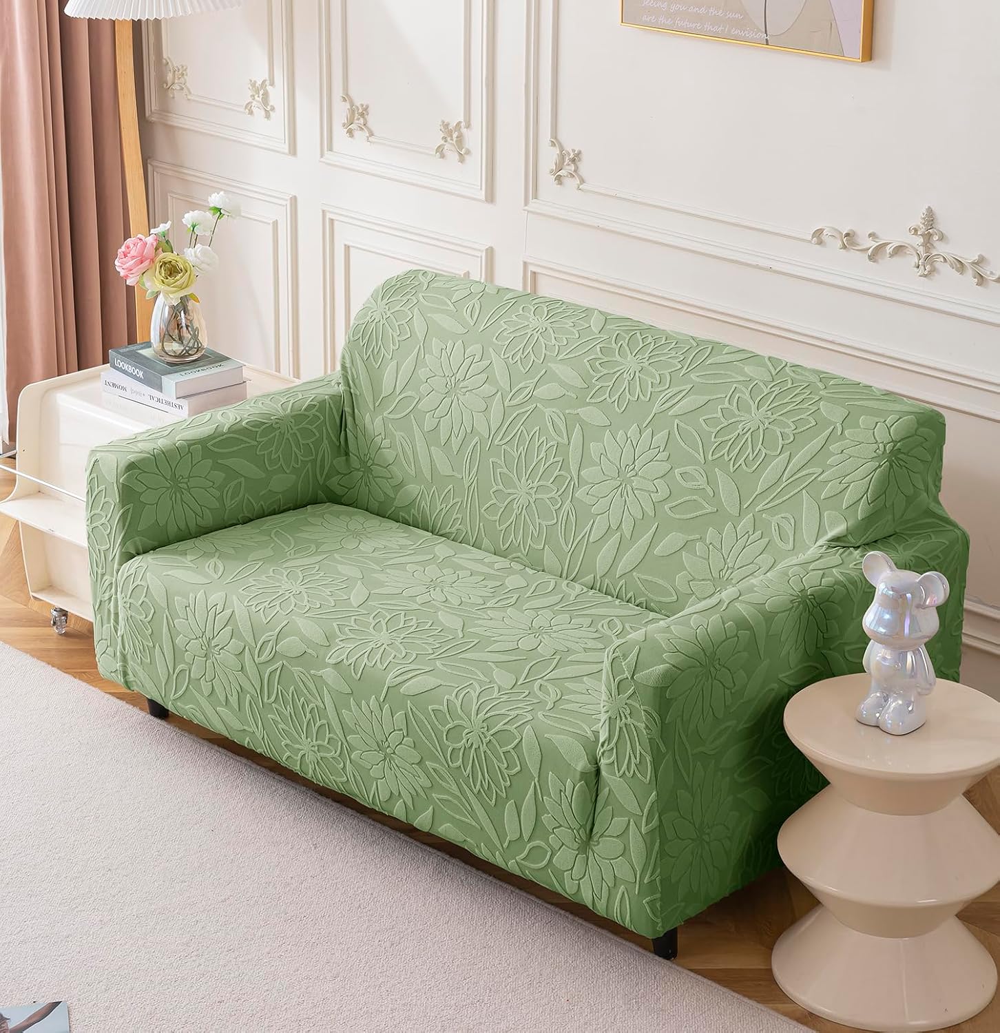 Universal Jacquard Waterproof Camellia 3 + 2 Seater Sofa Cover (Green)