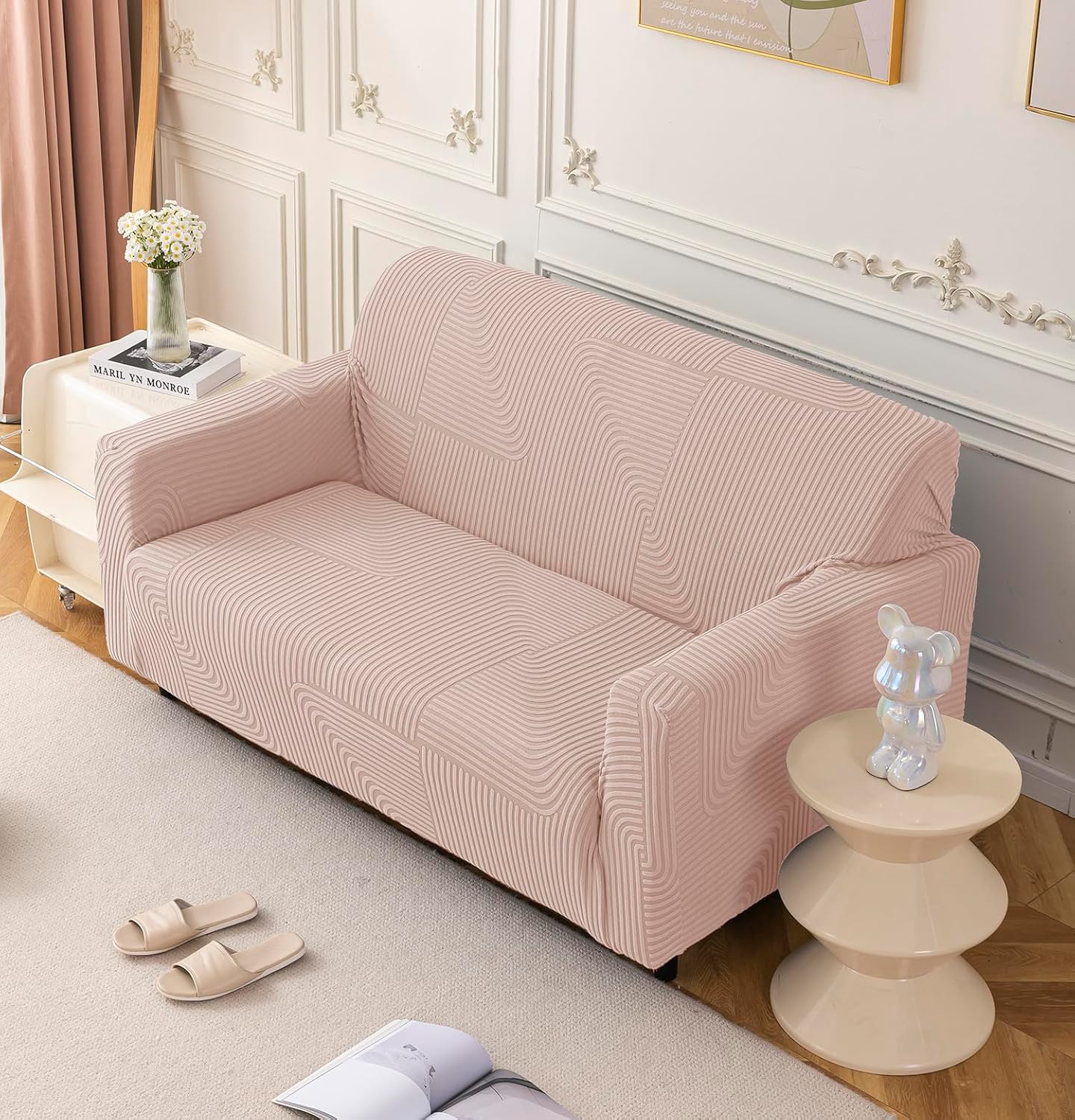 Universal Jacquard 3+2 Seater Thickened Fabric Sofa Cover (Pink)