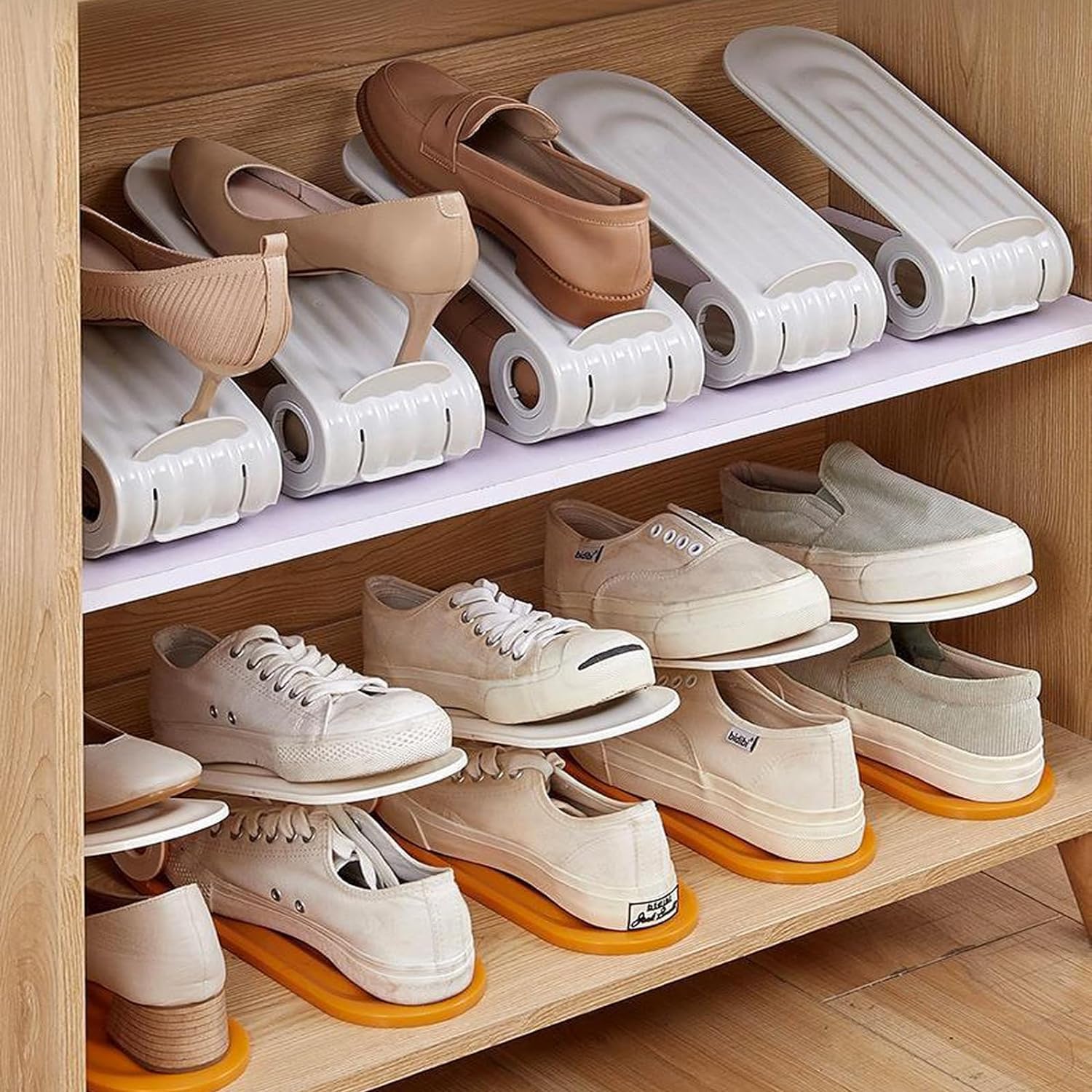 Shoe Slots Organiser Double Deck Shoe Holder-Grey