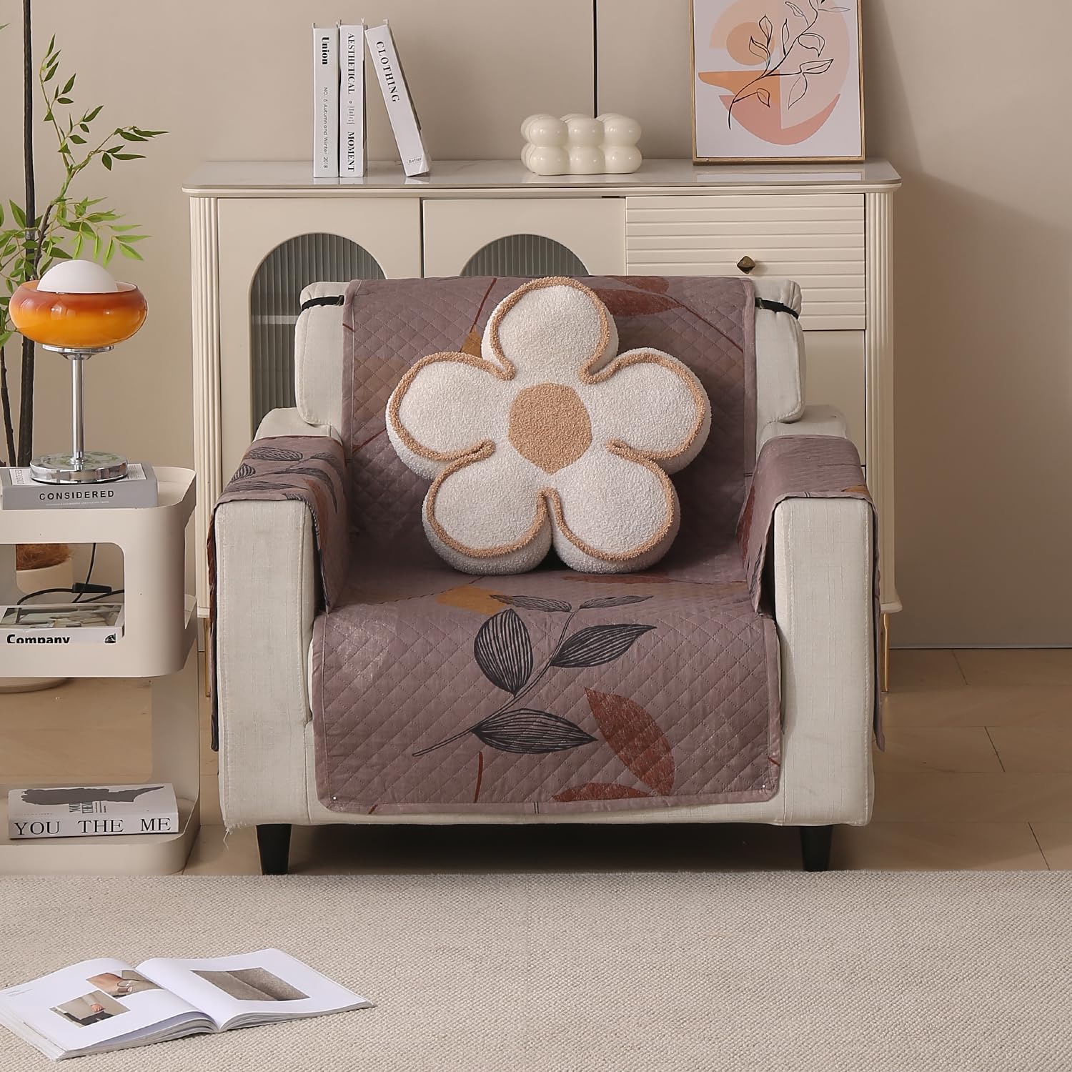 Polyester Sofa Cover Mat Reversible Couch Protector- Dusky Leaf
