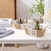 Oval Woven Paper Rope Storage Baskets Set of 2 - Beige