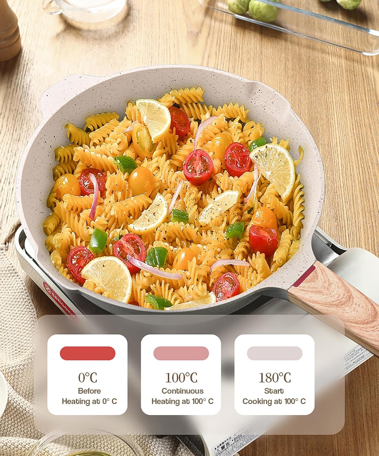 28cm Non-Stick Maifan Frying Pan 6-Layer Nonstick Coating (Granite Beige)