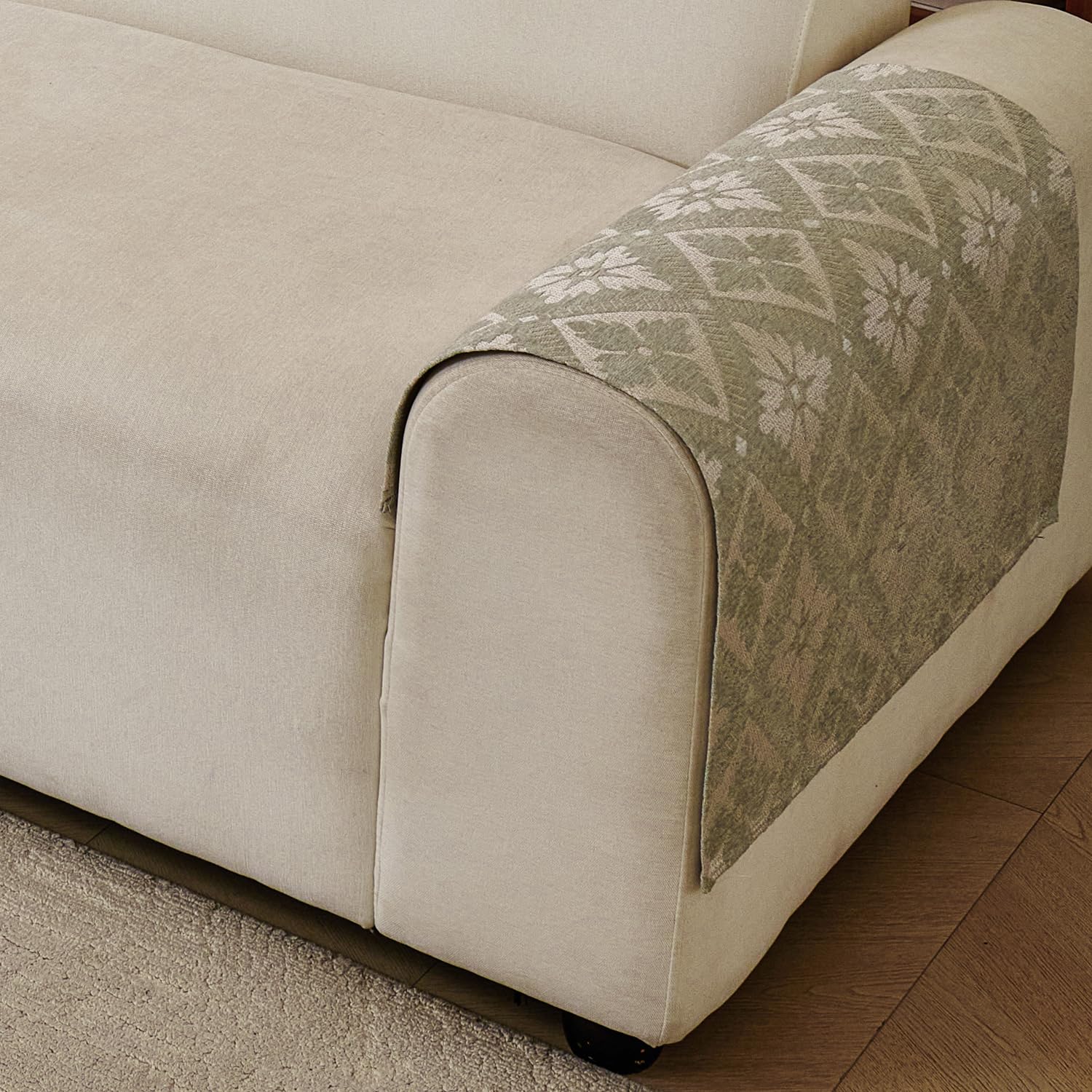 Lumen Series Chenille Jacquard Couch Cover – Quilted Non-Slip Washable Sofa (Green)