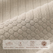 Ridge Plush Sofa Cover Floral Design - Almond
