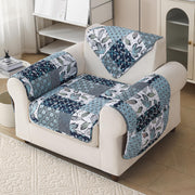 'Aura Petal Series' Quilted Sofa Mat Printed – Anti Slip (Paisley Blue)