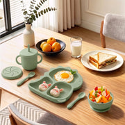 9 Pcs Silicone Baby Feeding Set | Dinosaur Divided Plate