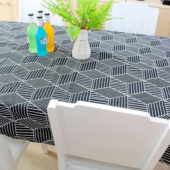 Rectangle Tablecloth Cotton Linen Table Cloth (Black Stipe)