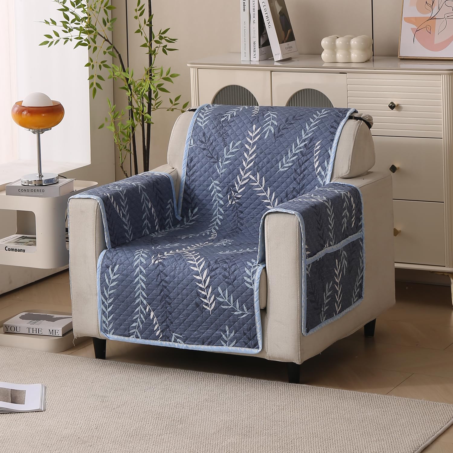 Polyester Sofa Cover Mat Reversible Couch Protector-Blue Fern