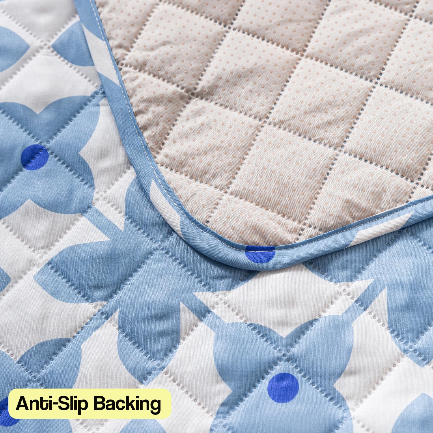 Printed Quilted Sofa Cover for 1/2/3/4 Seater Anti-Slip- Indigo Motif