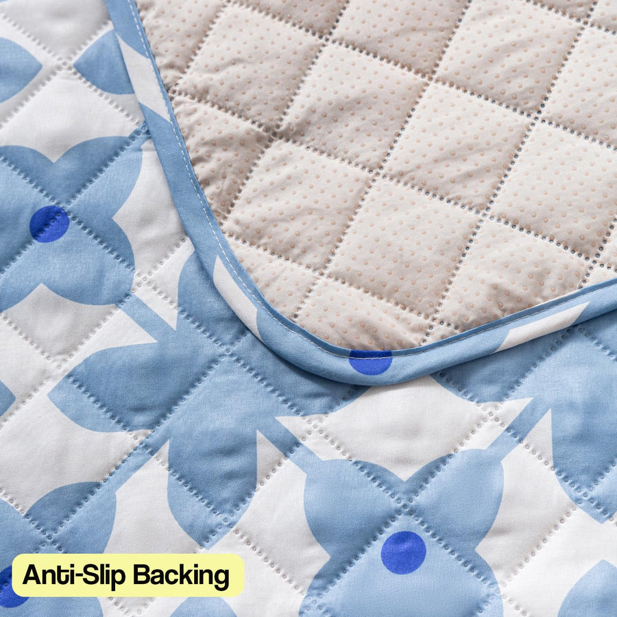 Printed Quilted Sofa Cover for 1/2/3/4 Seater Anti-Slip- Indigo Motif