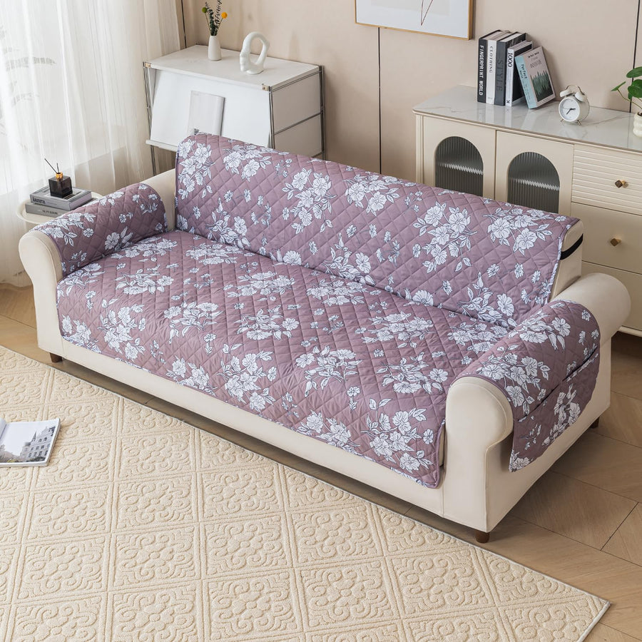 Gulnaar Series Anti-Slip Sofa Cover Mat with Pocket – Polyester Couch Protector(Botanic Breeze)