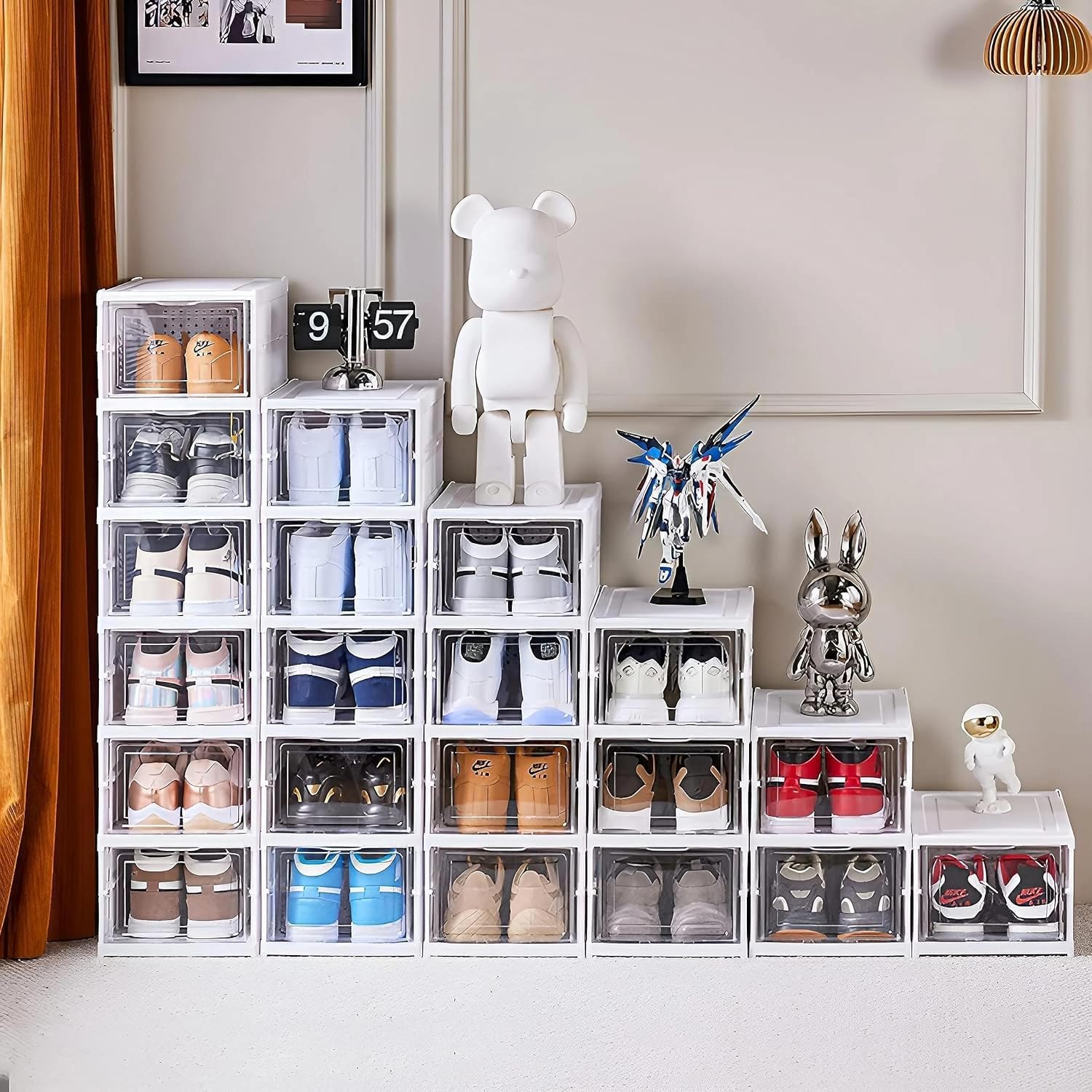 6-Layer Foldable & Stackable Shoe Cabinet with Magnetic Front Door (Transparent)