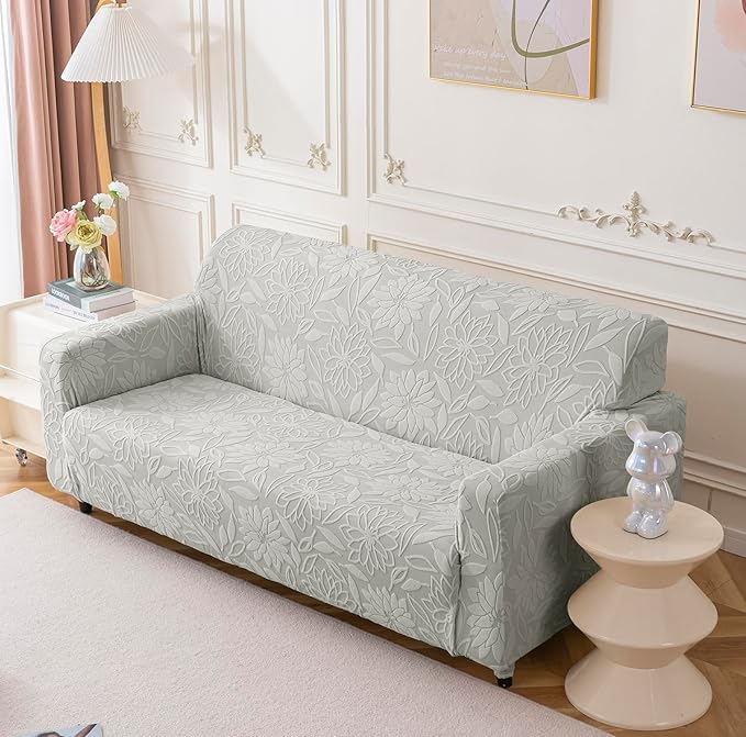 Universal Jacquard Waterproof Camellia Fabric Sofa Cover (Light Grey)