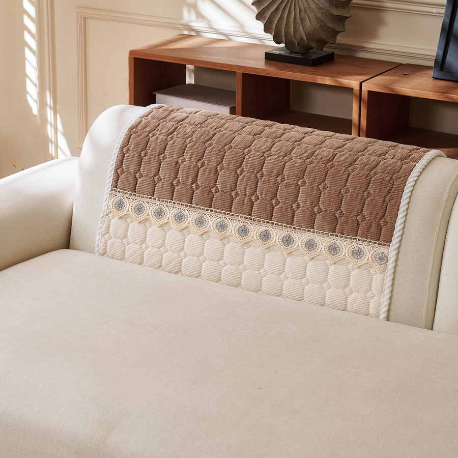 Waffle Quilt Corduroy Chenille Sofa Cover – Quilted, Non-Slip, Washable & Durable Protector (Tan)