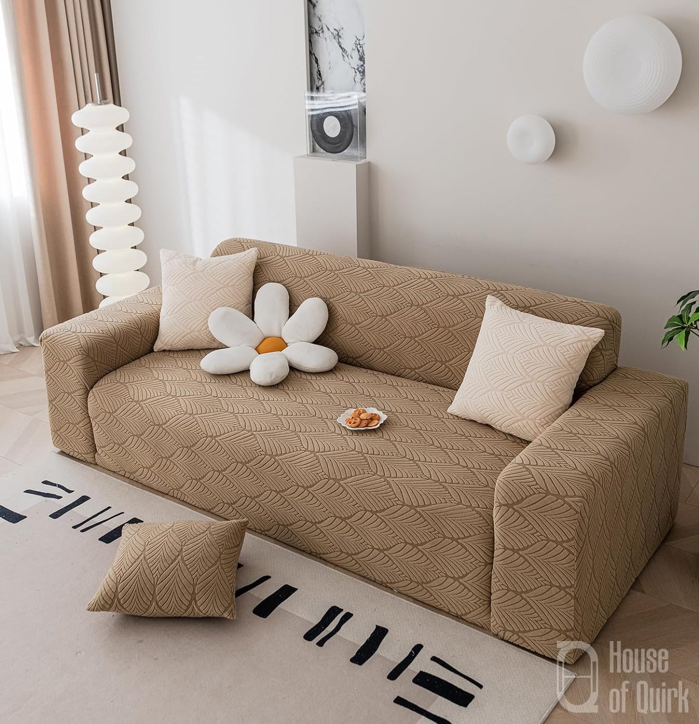 Universal Jacquard Leaf Texture Fabric Sofa Cover-Camel