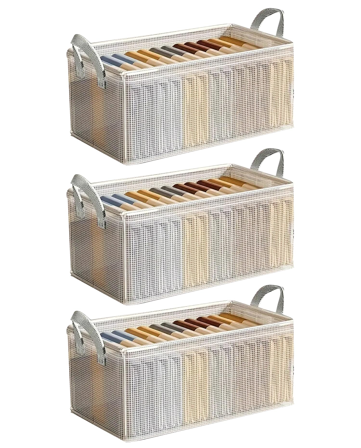 Durable Linen Closet Organizers and Foldable Storage Baskets (Transparent)