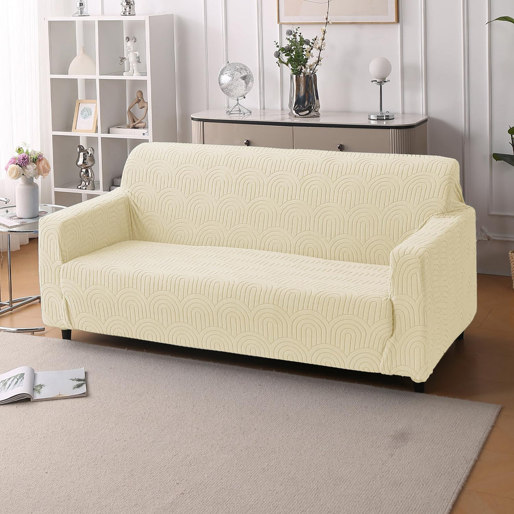 Premium Jacquard Fabric 220 GSM Sofa Cover (Beige)