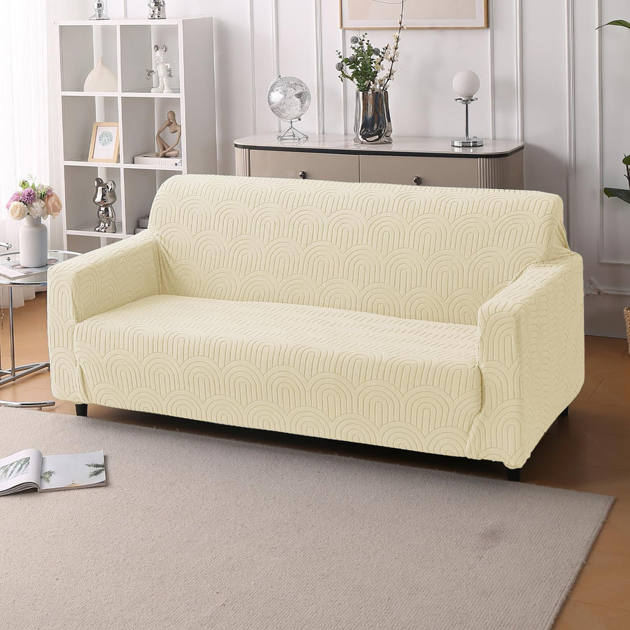 Premium Jacquard Fabric 220 GSM Sofa Cover (Beige)