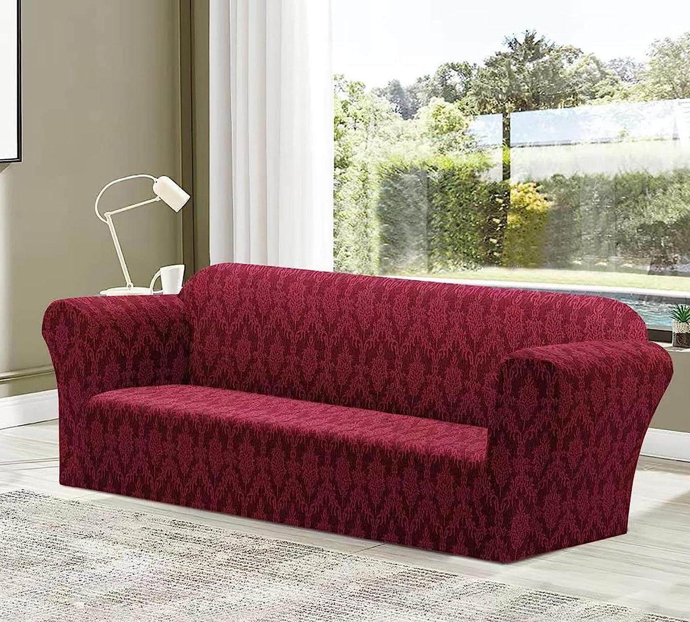 Jacquard Damask Sofa Slipcovers (Maroon)