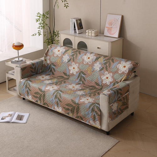 Polyester Sofa Cover Mat Reversible Couch Protector-Beige Botanica