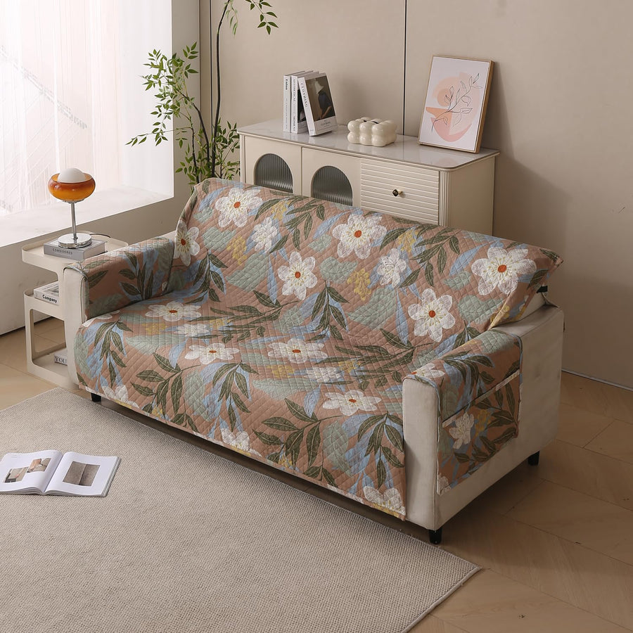 Polyester Sofa Cover Mat Reversible Couch Protector-Beige Botanica
