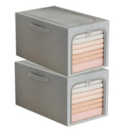 Clothes Storage Bins Quilts Storage Organizer with Metal Frame & Handle (Grey)