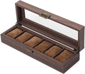 Wooden Look 6 Slot Watch Box Organizer with Glass Top Antique Lock