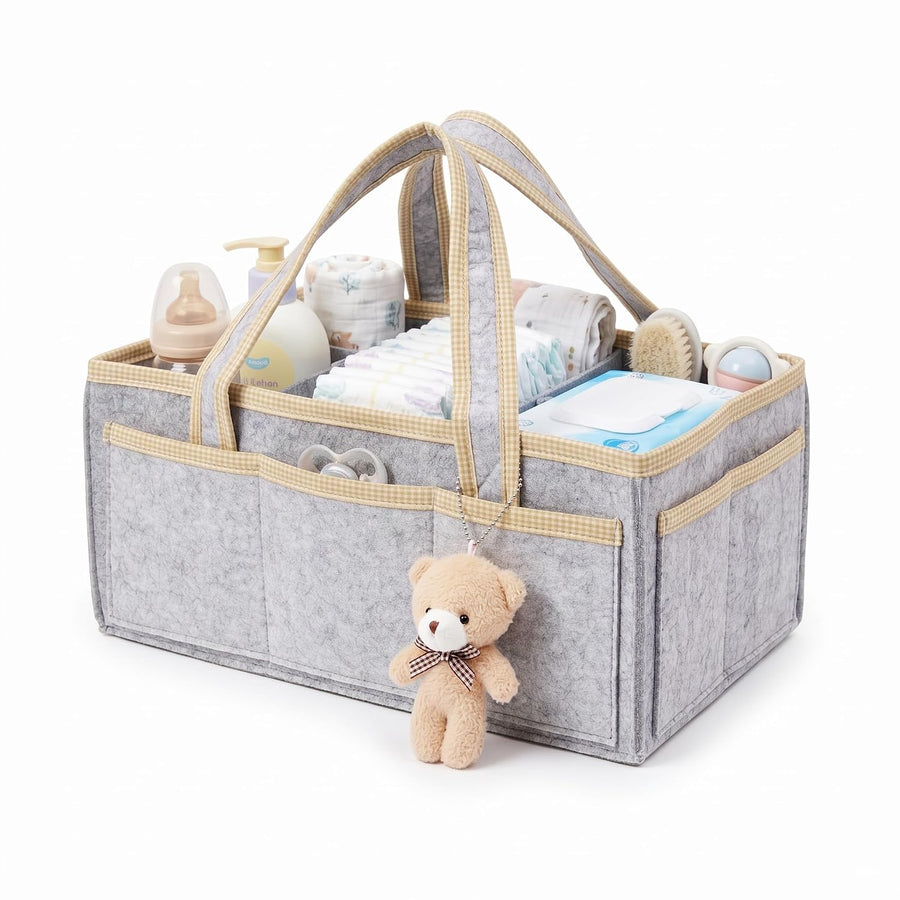 Foldable Baby Diaper Caddy with Divider - Grey