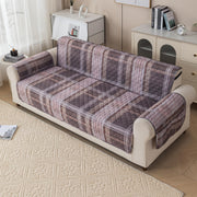 Gulnaar Series Anti-Slip Sofa Cover Mat with Pocket – Polyester Couch Protector(Warm Checks)