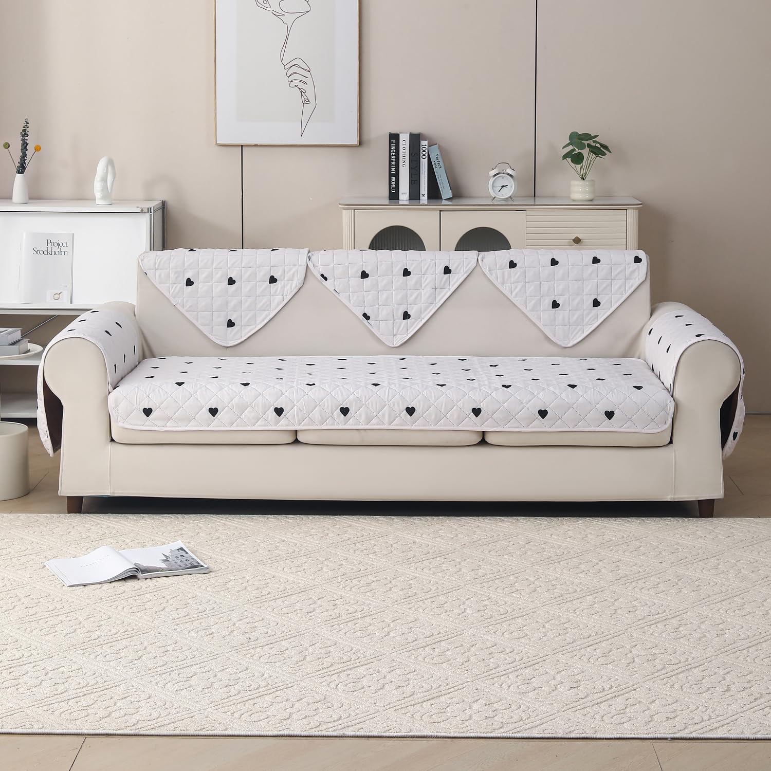 'Gulnaar Series' Printed Quilted Sofa Cover for 1/2/3/4 Seater – Anti-Slip (Mocha Mist)
