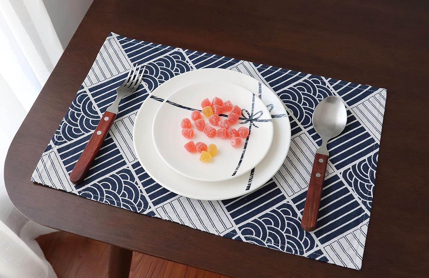 Table Runner, Linen Cotton Tassel Retro (1 Runner Blue Pattern)