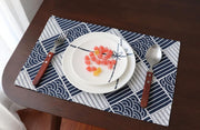Table Runner, Linen Cotton Tassel Retro (1 Runner Blue Pattern)