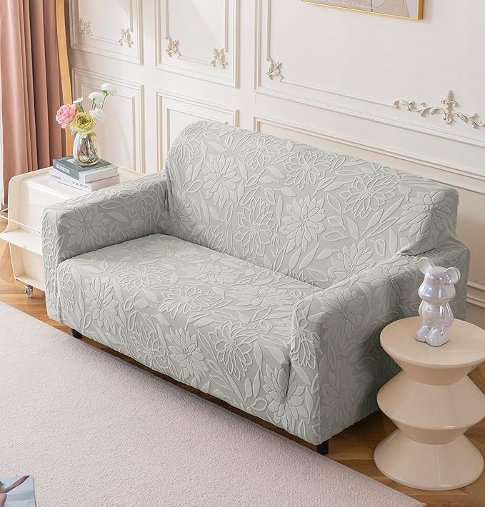 Universal Jacquard Waterproof Camellia Fabric Sofa Cover (Light Grey)