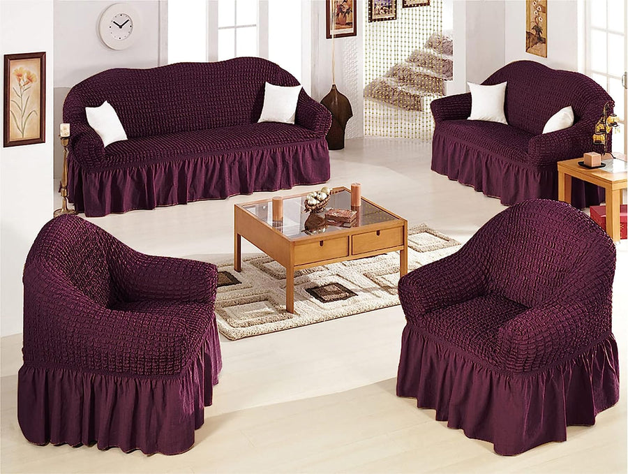 Bubble Frill Couch Cover-Wine