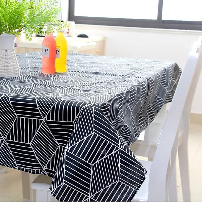 Rectangle Tablecloth Cotton Linen Table Cloth (Black Stipe)