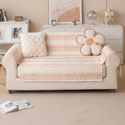 Quilted Printed Sofa Cover for Indian Sofa Set – Washable, Durable & Soft (Beige Loop)