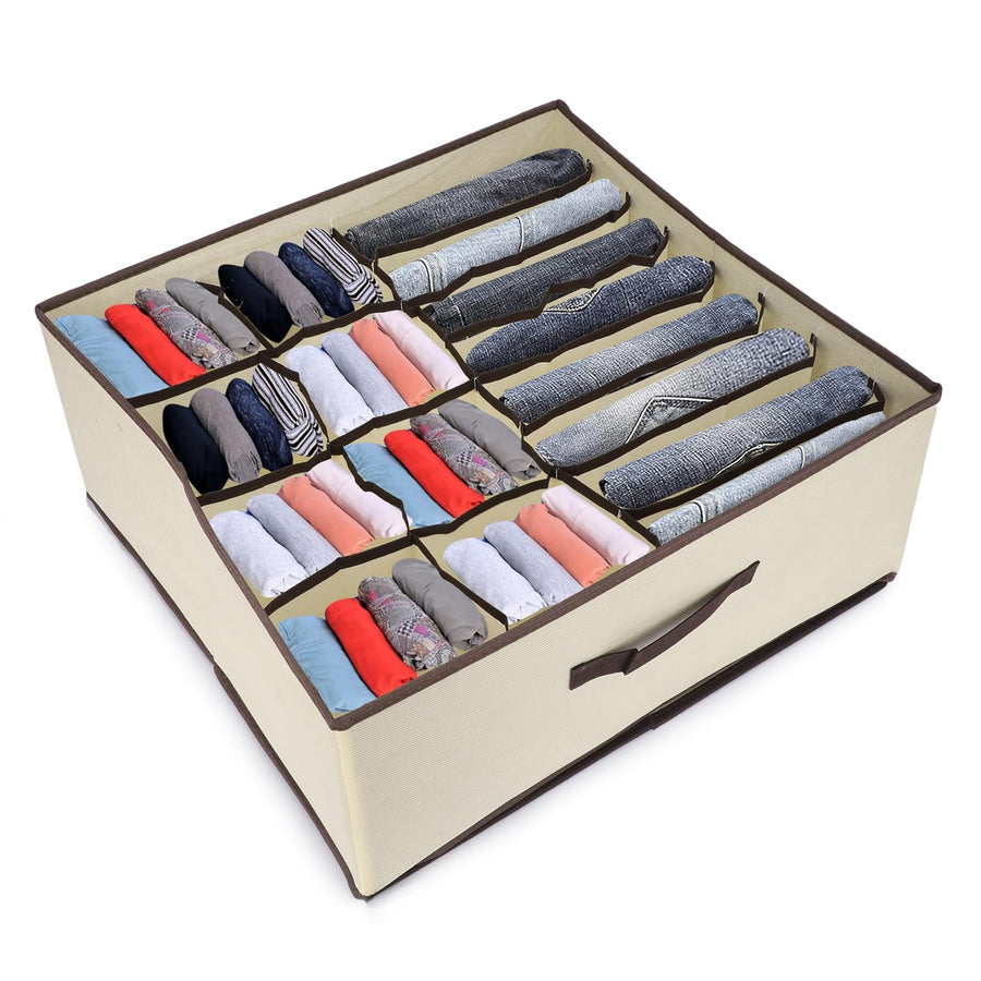 Foldable Storage Box Drawer Divider Organizer 16 Cells (Beige)