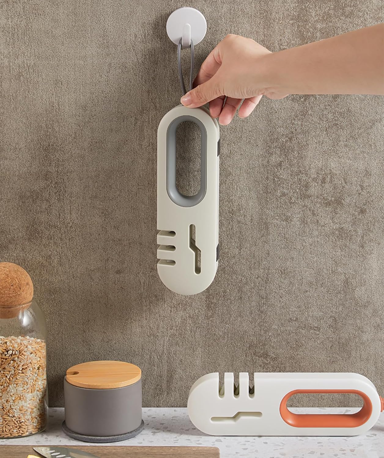 4-in-1 Knife & Scissors Sharpener | Manual Handheld Kitchen Sharpening Tool (White)